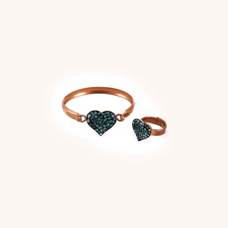 set of Turquoise Copper bracelets and rings for kids, Firoozehkoobi, Z2-608