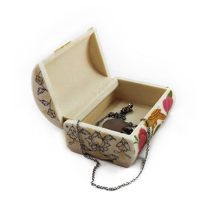 Curved-Top Camel Bone Box, painted Camel bone box, Ring Box