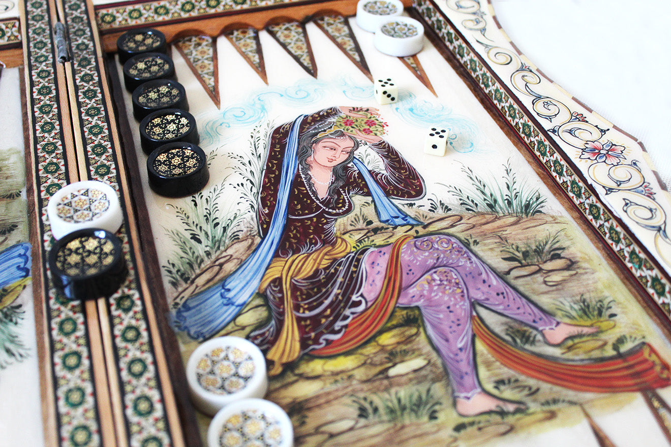Wooden handmade Khatam Backgammon, Backgammon Pieces, Dise, TA2-121